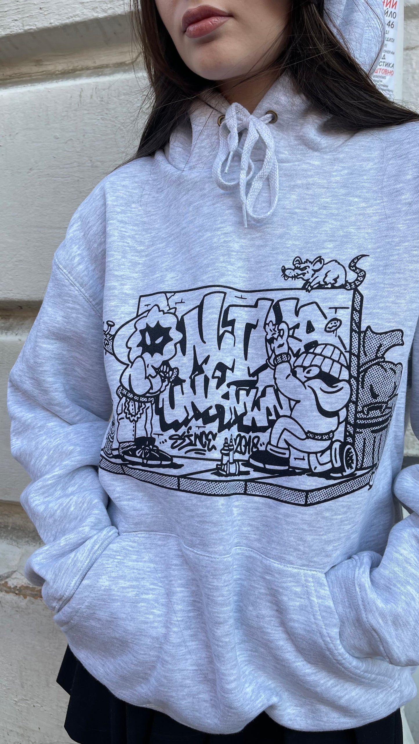 THROW UP HOODIE GRAU
