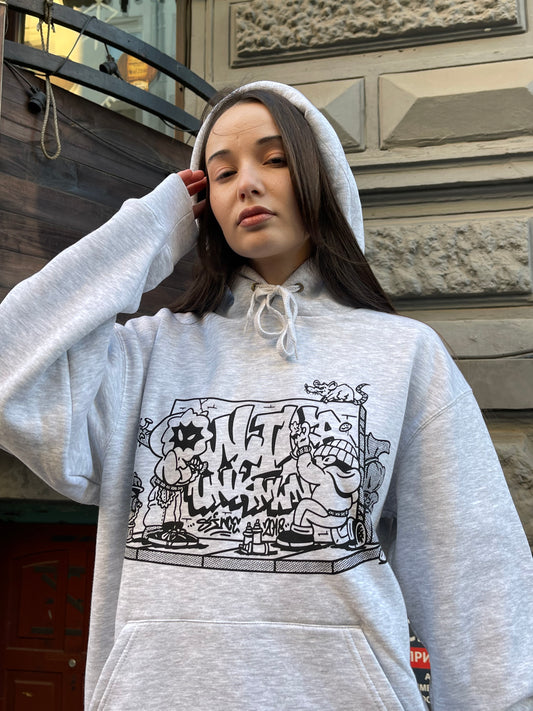 THROW UP HOODIE GRAU