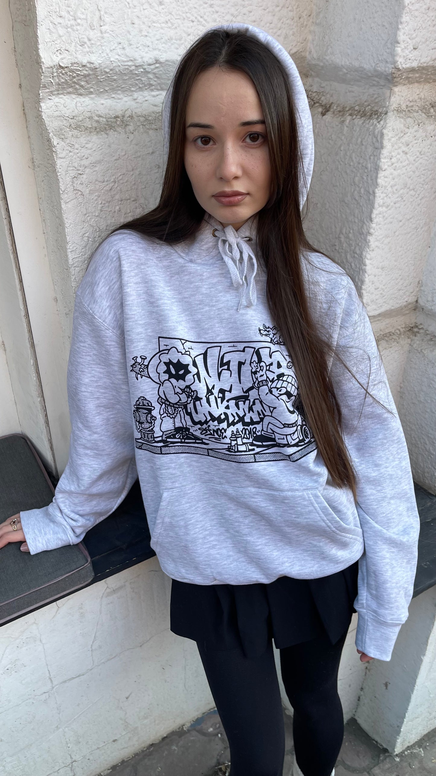 THROW UP HOODIE GRAU